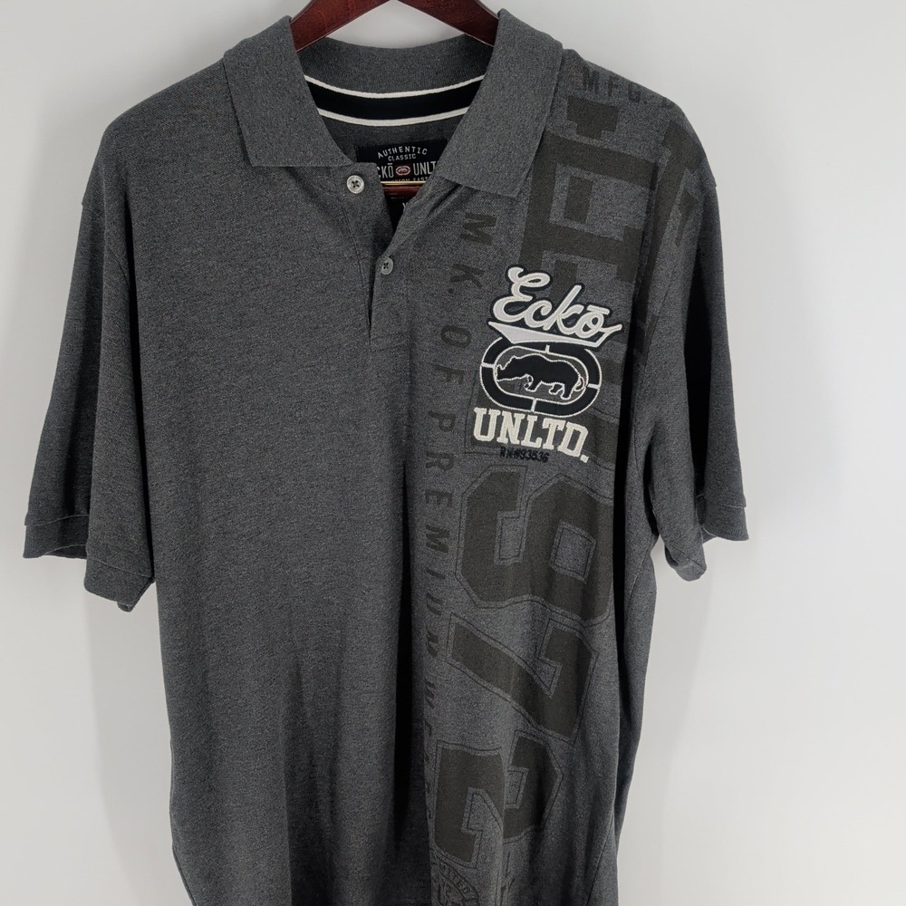 Y2k Style Ecko UNLTD Classic All City Pullover Polo Shirt Dark Gray Size XL